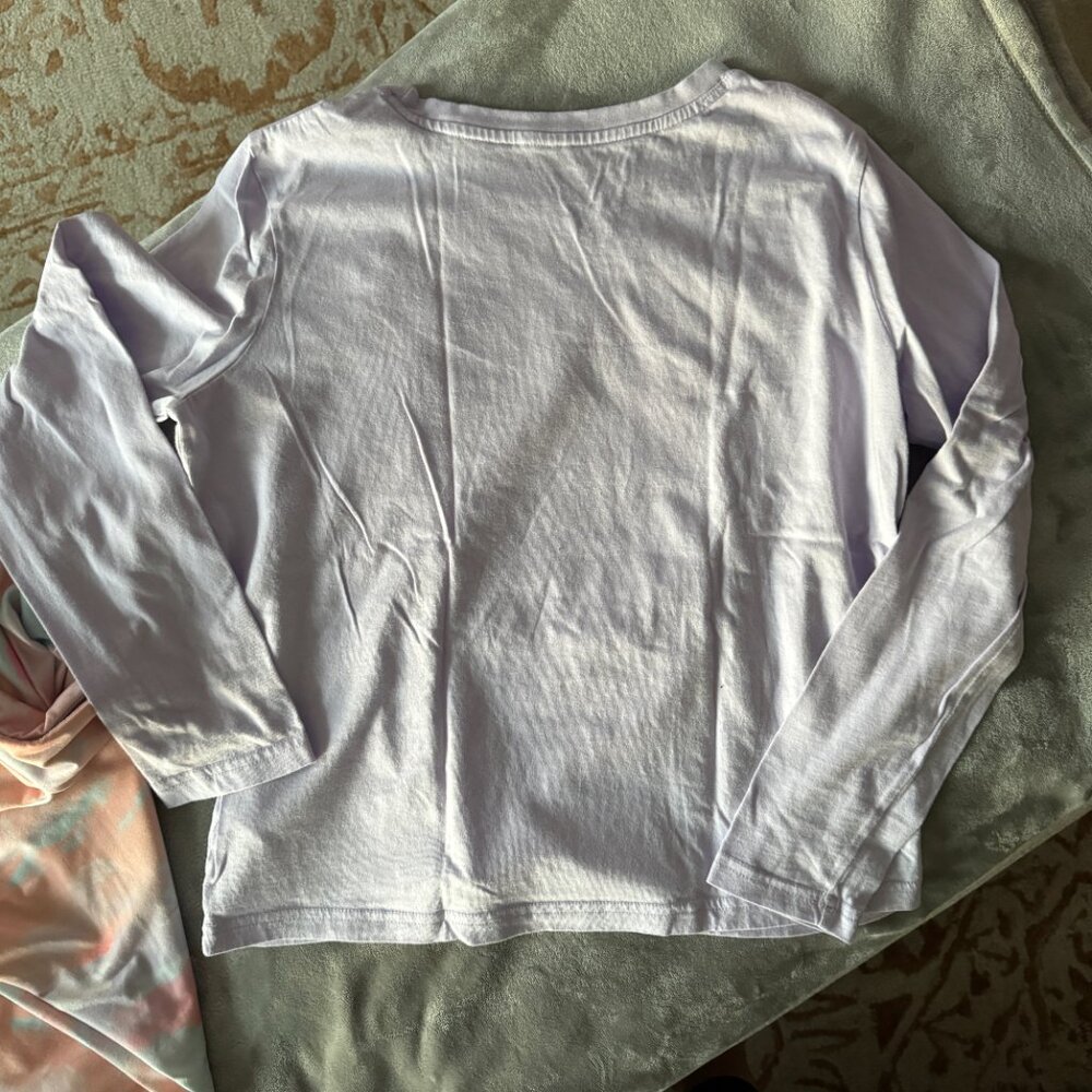 Converse High Rise Printed Legging Aqua Mist w/ Long Sleeve Lilac Logo Tee Sz XL - Picture 8 of 14